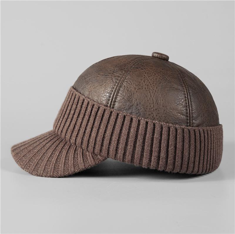 Winter Warm Hat Men's Winter Fleece Ear Protector Cap Cap Leather Hat Cold-proof Baseball Cap