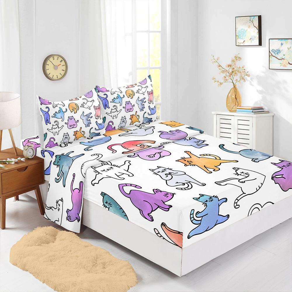 Four-Piece Digital Printing Mattress Protective Cover For Animal Cats