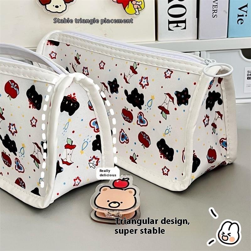 Cute Apple Cat Transparent Pencil Case Creative Pencil Bags Large Capacity Portable Student Stationery Storage Bag School Supply