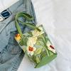 Canvas Material Floral Pattern Bucket Bag Floral Design Creative Canvas Handbag  Outdoor Activities