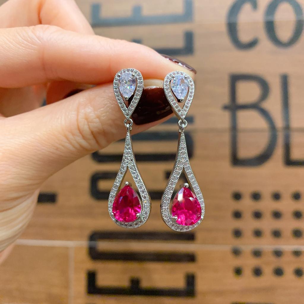 Jewelry Ring Female Simulation Red Corundum Shining Full Diamond Pendant Ring Set