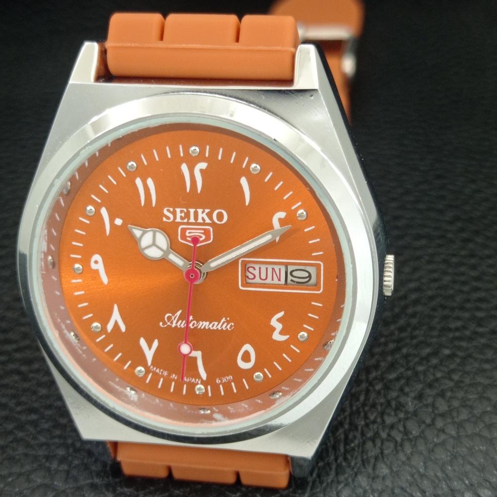 AUTOMATIC VINTAGE REFURBISHED SEIKO 5 6309A JAPAN MENS ORANGE WATCH a442588-1