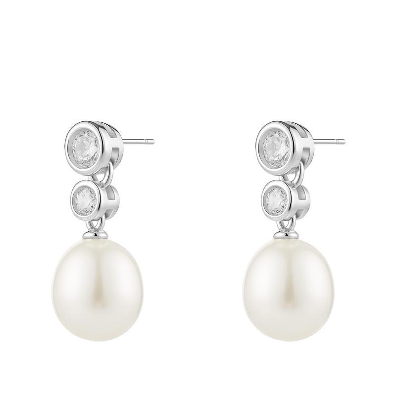 

Douyin Style Women s 925 Sterling Silver Baroque Pearl Earrings with Round Design and Cross. срібний