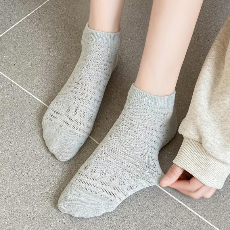 5/10 Pairs Casual Spring Summer Women's Boat Socks with Subtle Floral Mesh Lace Up Low Cut Short Socks Breathable and Sweat Absorbing Invisible Socks