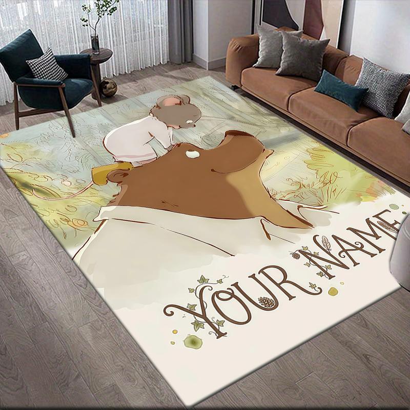 Custom Name,Ernest & Celestine Home Sofa Decoration for Living Room & Bedroom, Non‑Slip Play Flannel Floor Mat for Game Room
