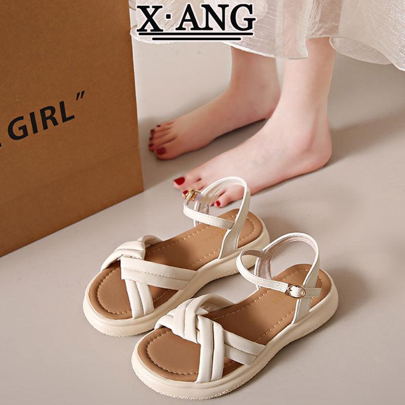 One-word Buckle with Platform Sandals Women's Summer Wear 2025 New Versatile Soft Sole with Skirt Fairy Style Roman Shoes