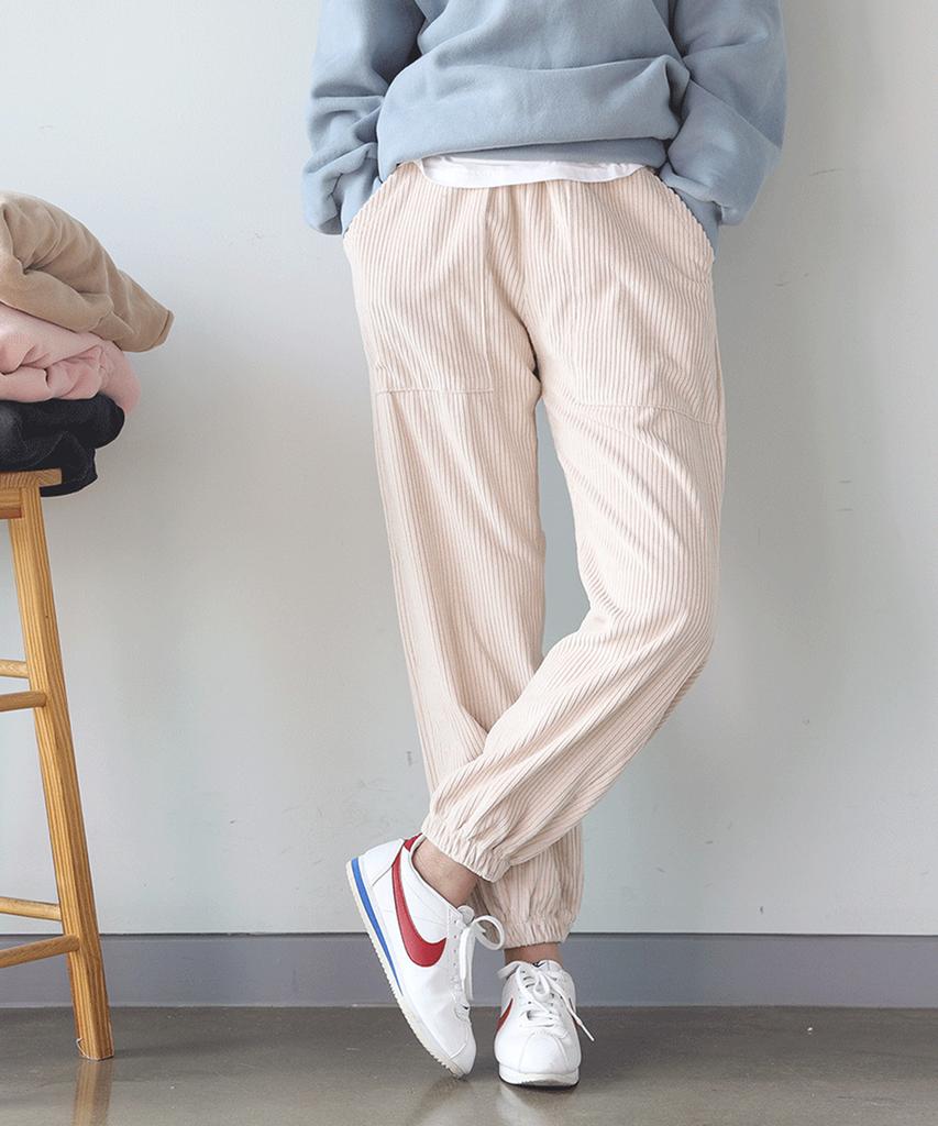 Jikeulib Corduroy String Banding Jogger Pants