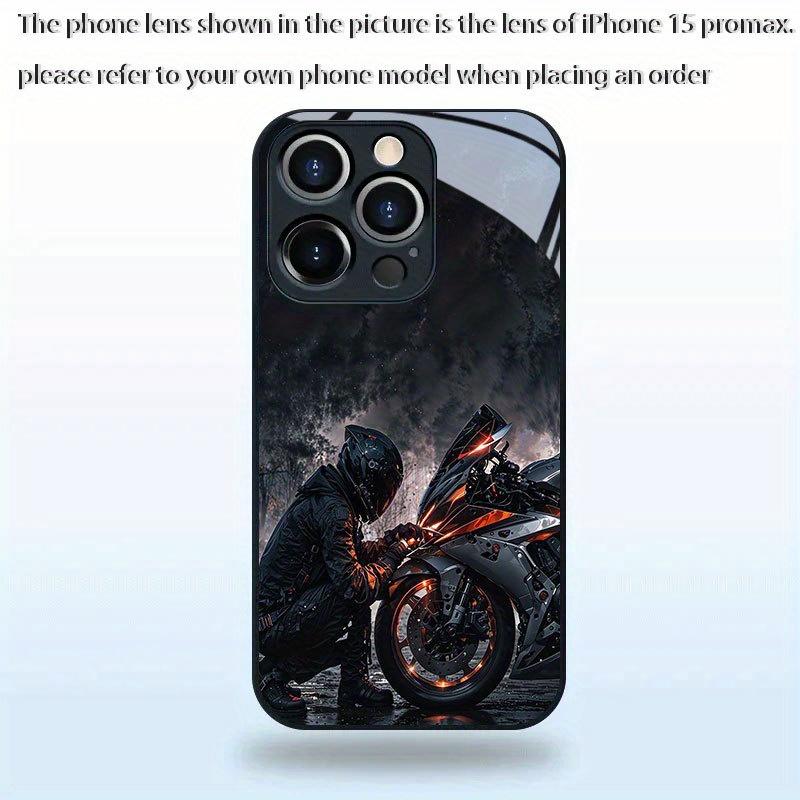 Motorcycle pattern tempered glass phone case suitable for iPhone 17 16 15 14 13 12 11 Pro/Max/Plus anti drop and shockproof