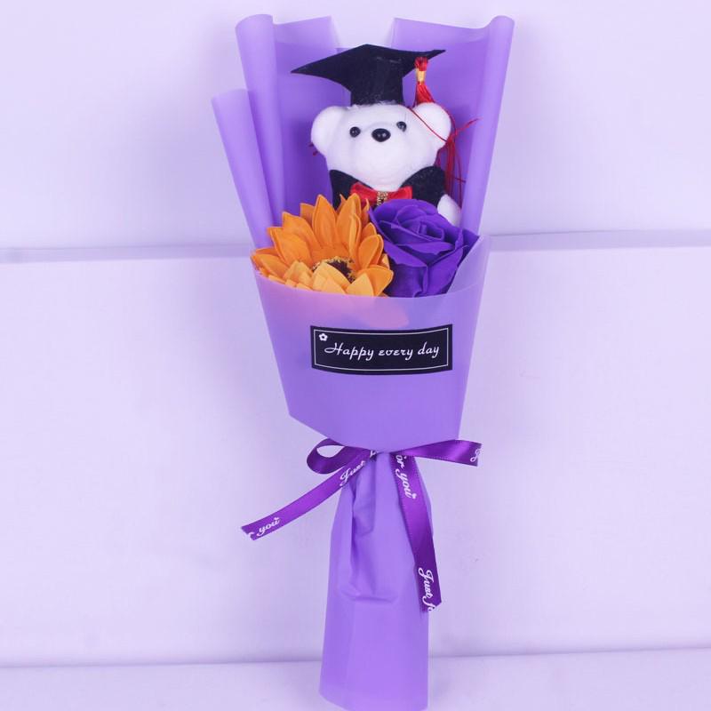 Graduation Bear Bouquet with Sunflower, Rose, and Doctor's Hat - Perfect Gift for Bachelor's or Master's Grad