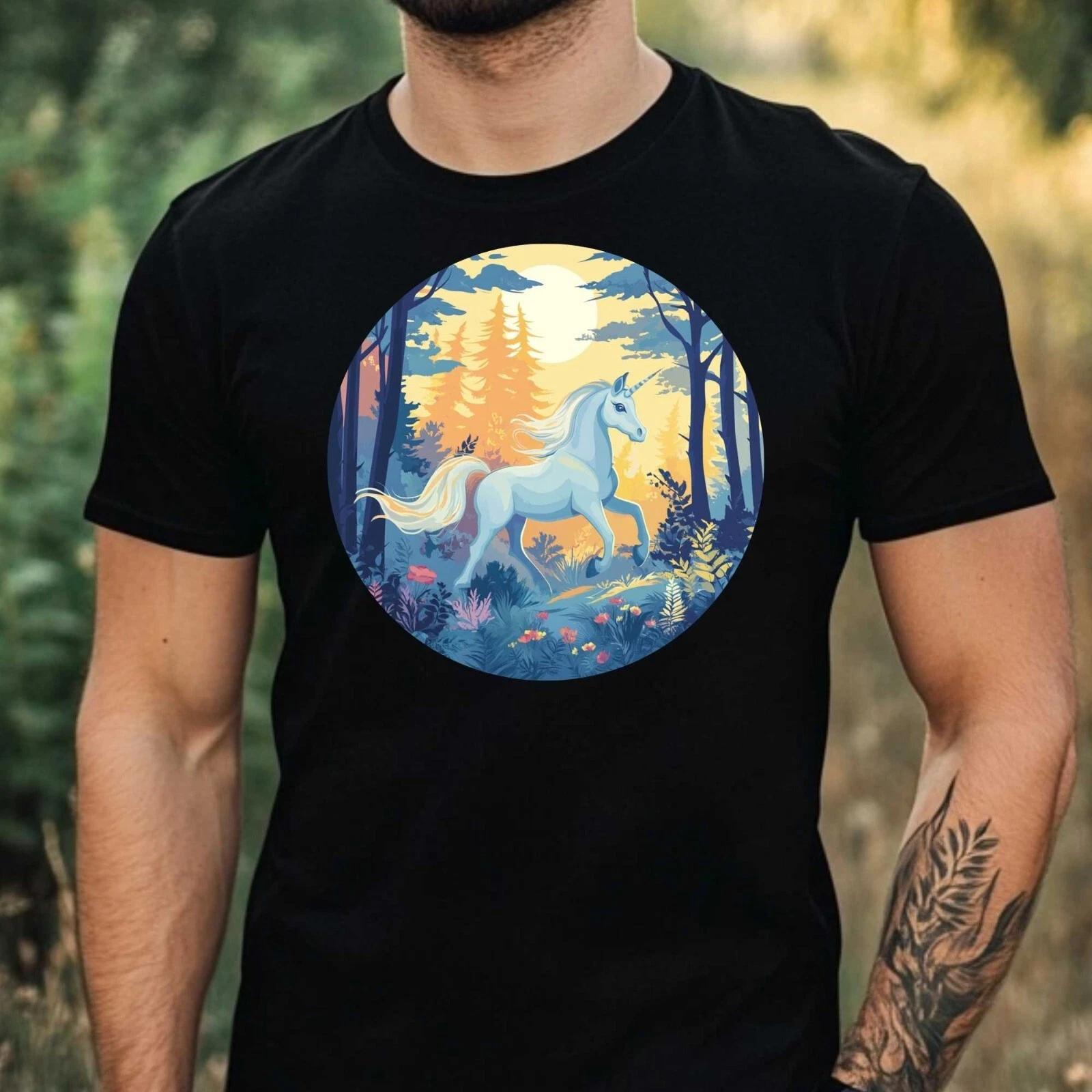 T-Shirt Herren Einhorn im Wald Motiv Baumwolle Größe XS bis 5XL L