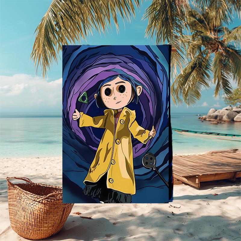 1pc C-Coraline (5) Beach Towel, Comfortable and Thick, and Swimming/Bath/Picnic/Camping Towel, Suitable for Seaside Beaches