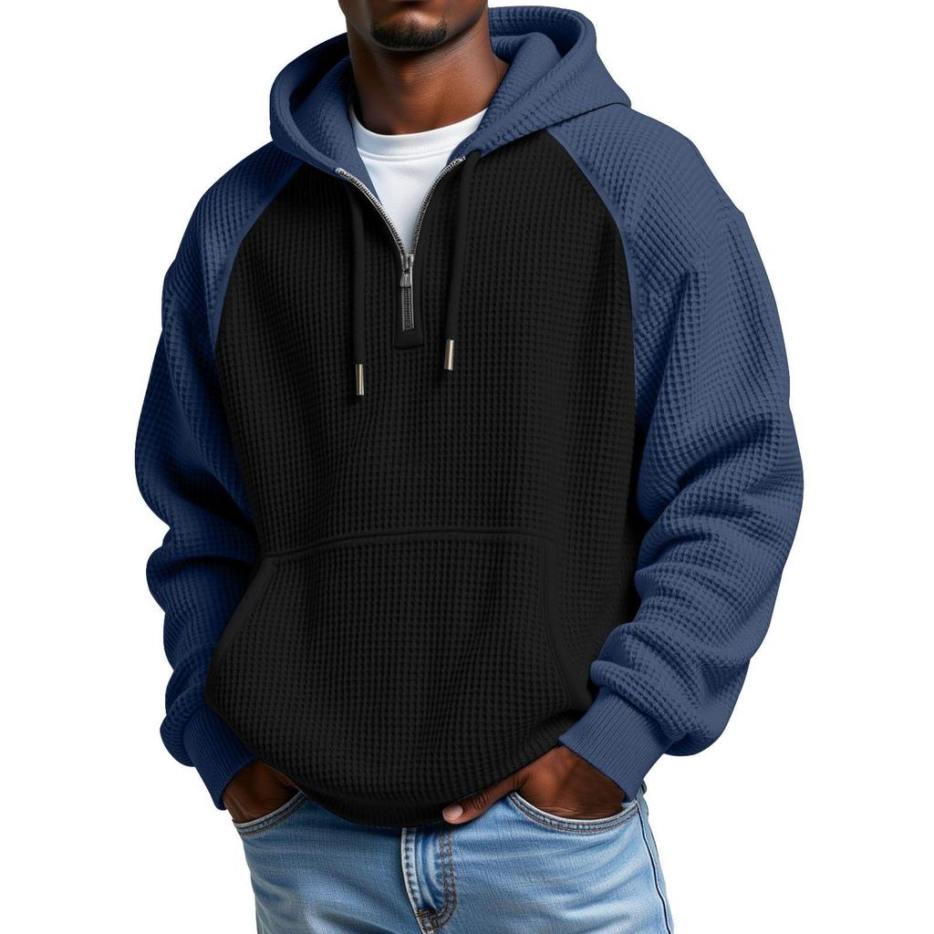 Men's Heavyweight Color Block Hooded Sweatshirt Jacket for Autumn/Winter