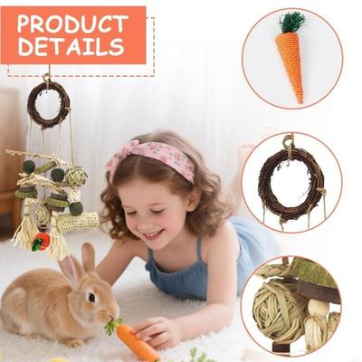 Wooden Chew String Toy For Rabbits Hamsters Mental Stimulation Parrots Safe Natural Cage Grinding Toy Pet Supply HX6C