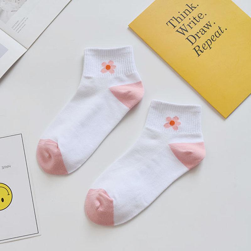 5 Pairs Summer Women's Cotton Shallow Mesh Boat Socks Cartoon Small Flower Mesh Female Socks