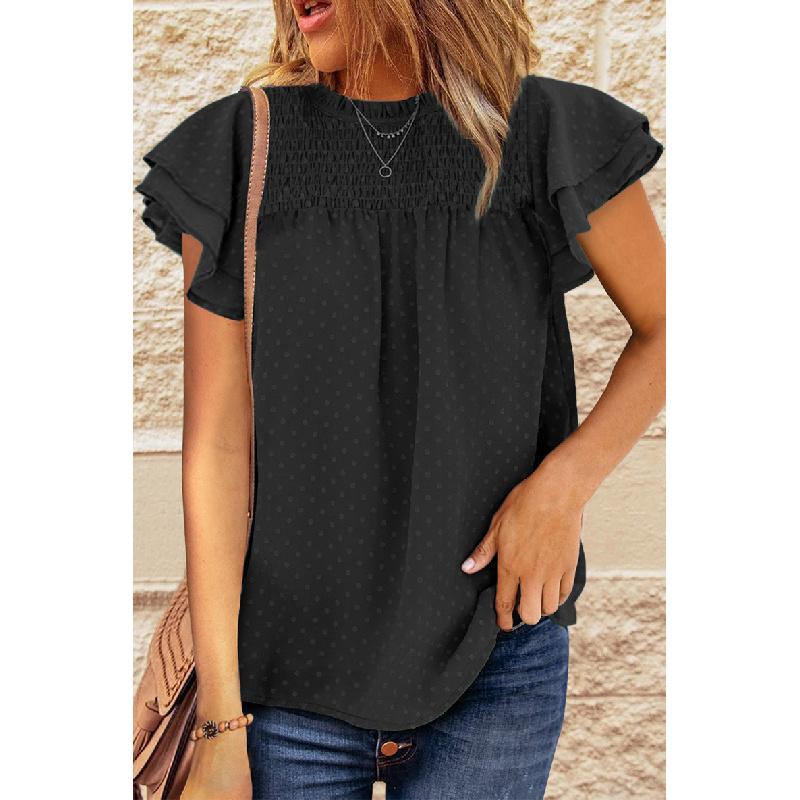 Summer new jacquard chiffon shirt for women, loose fit, round neck, pullover, short sleeve T-shirt