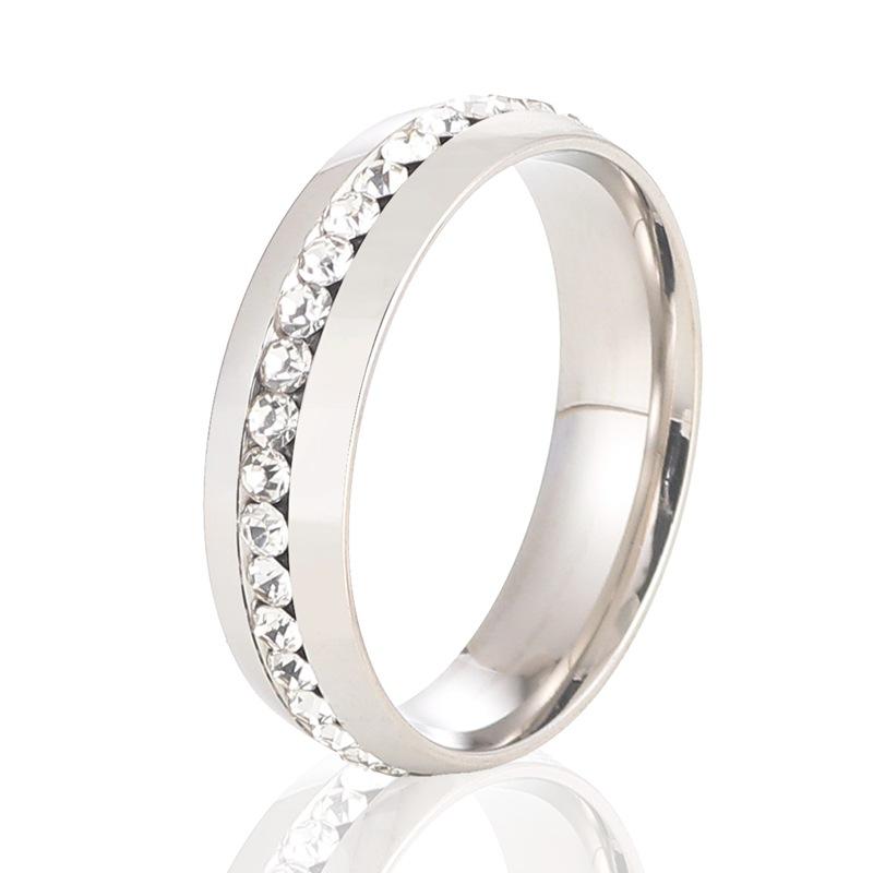 Женское кольцо из титановой стали с бриллиантовыми акцентами, минималистичное бриллиантовое кольцо, мужское кольцо из нержавеющей стали с бриллиантами в один ряд no. 6 серебряный
