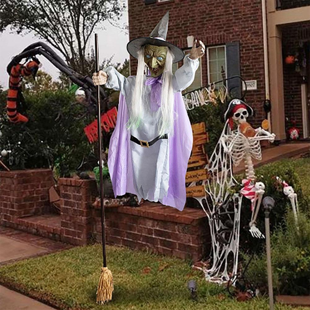 Halloween Animated Hovering Witch Animatronics with Terrifying Sounds and Lights Spooky Scary Decor for Home Outside Garden Yard