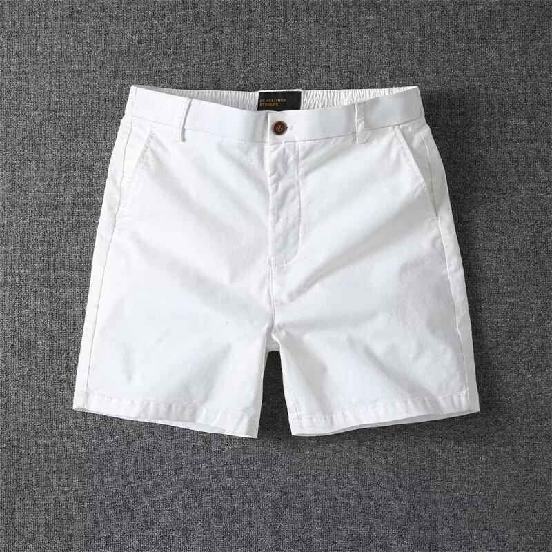Men's Summer Casual Shorts Pure Cotton Solid Color Stretchy Straight Pants Trendy Hight Waist Elastic Waist Quarter Beach Pants