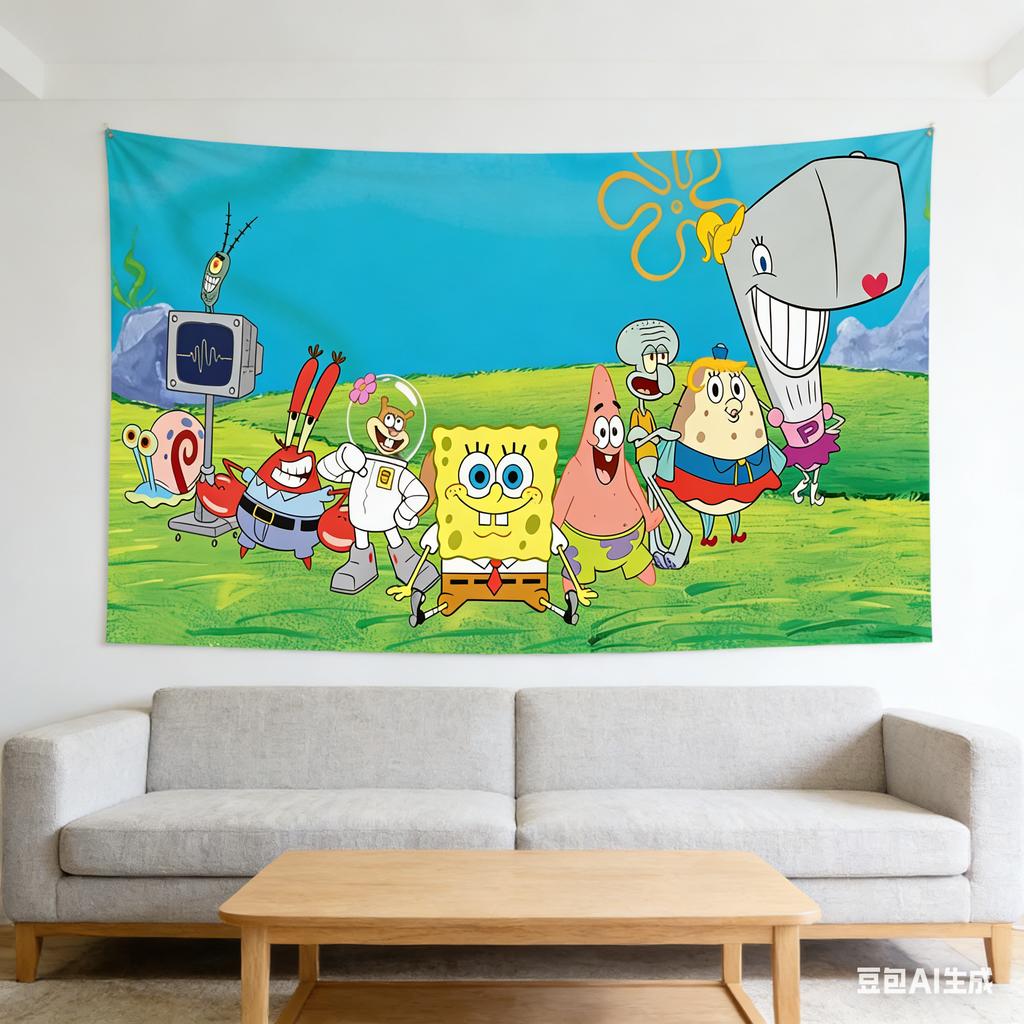 Tapiz Kawaii de Bob Esponja y Patricio Fondo de Bikini Personajes Arte de Pared Tapiz Para Decoración del Hogar Fondo de Fiesta y Regalo Para Niños