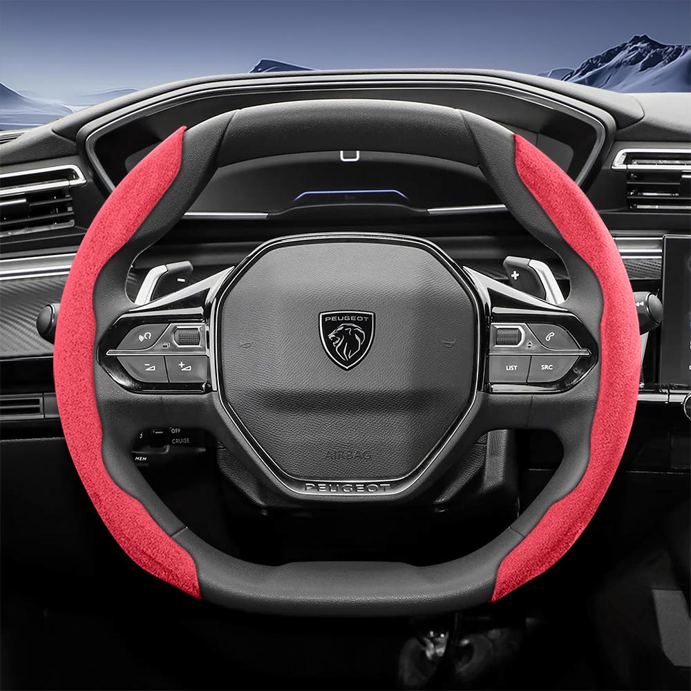 Vcxja9 Geschikt voor Peugeot Sports Suede Stuurwielhoes met Gespleten Drukknop Anti-Slip Ontwerp voor Modellen zoals 208 E-208, 2008 E-2008, 3008
