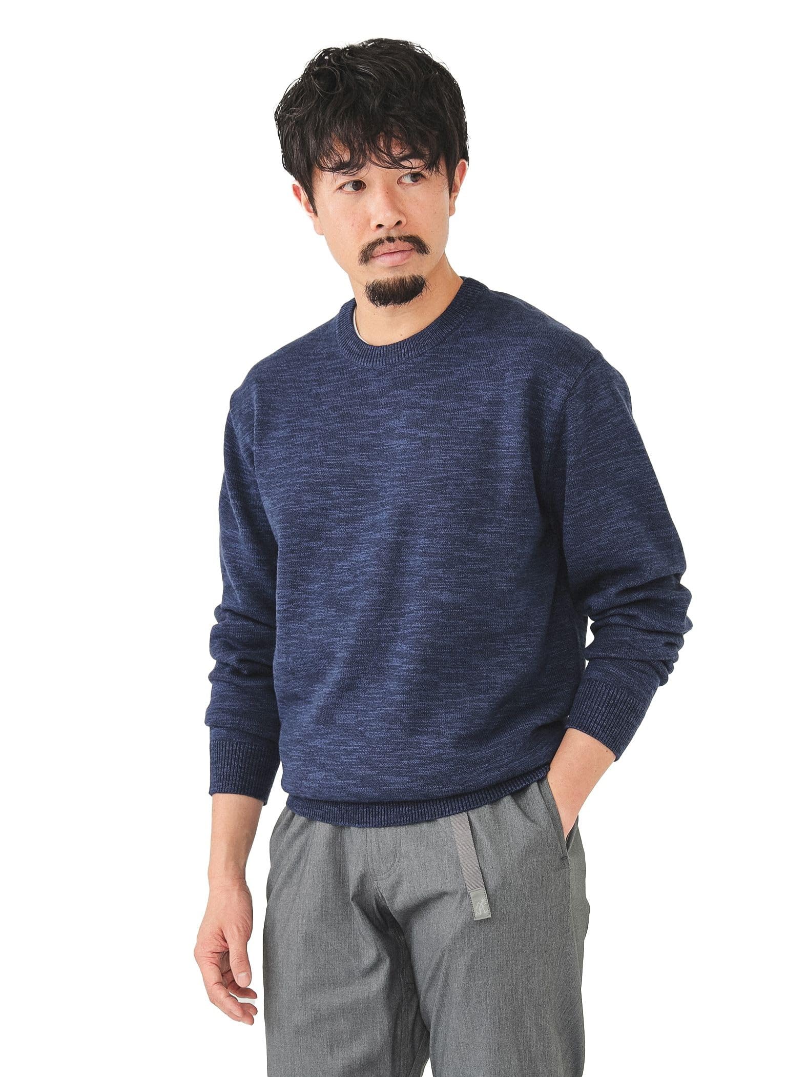 

Beams Men s 9-Gauge Color Slub Crew Neck Knit, Navy, Size L
