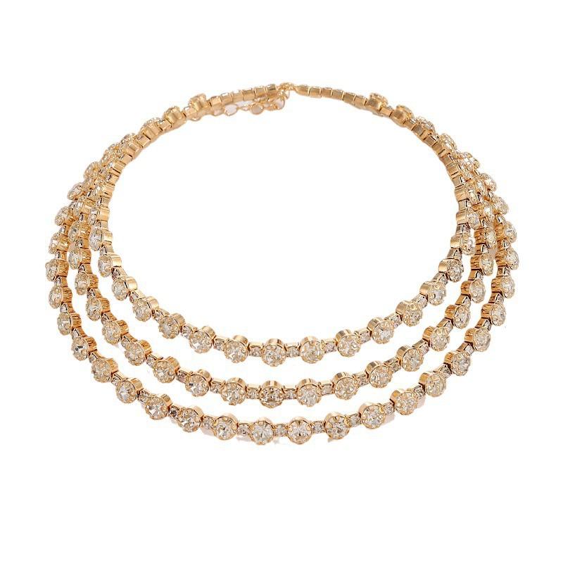 Bridal Diamond Collar Set Jewelry Full Diamond Crystal Necklace Earrings Bracelet Three-piece Set
