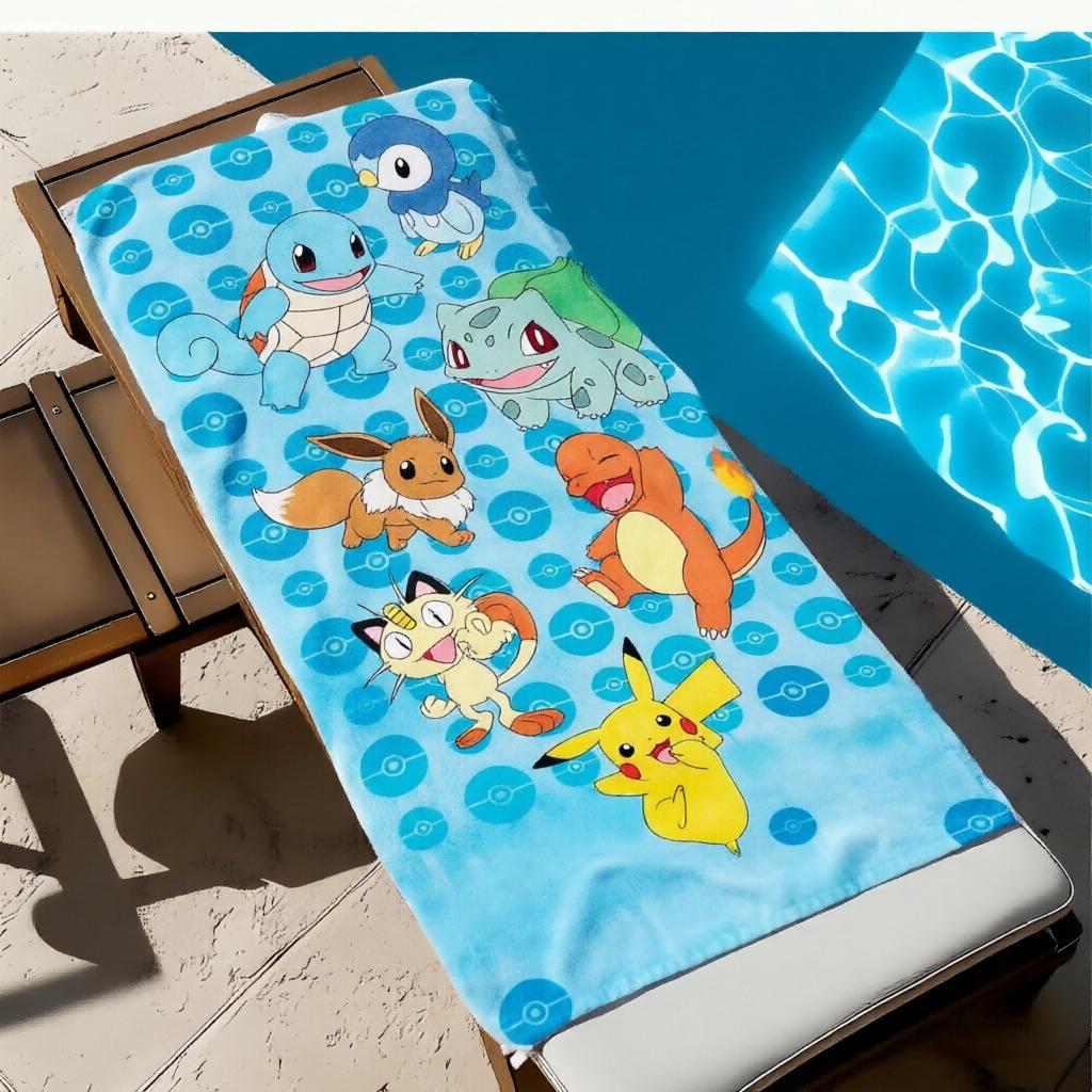 1pc Pokemon Illustration Beach Towel, Quick Dry Soft Towel, Multipurpose for Travel, Sports, Yoga, Pool, Home, Holiday Gift