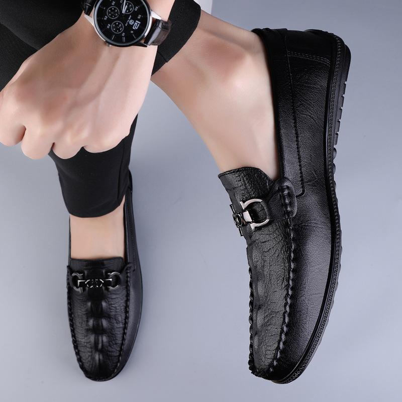 

Men s shoes 2025 summer new fashion one-pedal men s high-quality crocodile pattern waterproof flat-bottomed casual leather shoes tide 38