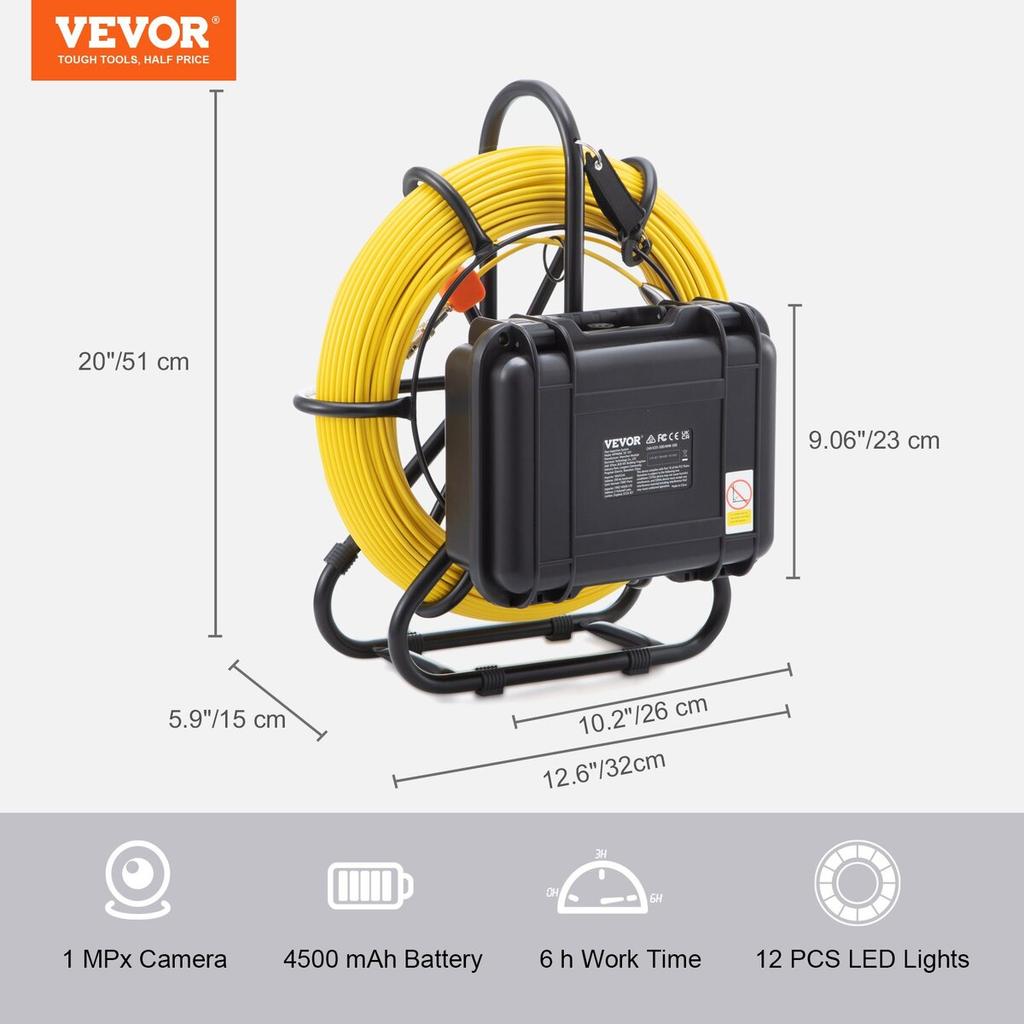 Sewer Camera Pipe Inspection Camera 9-inch 720p Screen Pipe Camera 300 ft