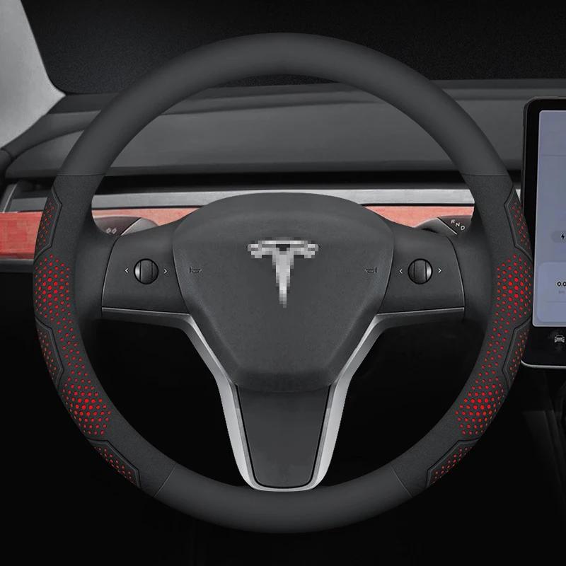 Carbon Fiber Suede Microfiber Leather Steering Wheel Cover for Tesla Model 3 Model Y Model S Model X Anti-slip Car Accessory