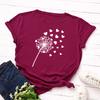 Cotton Loose Round Neck Creative Dandelion Heart-shaped Short Sleeved Women's T-shirts