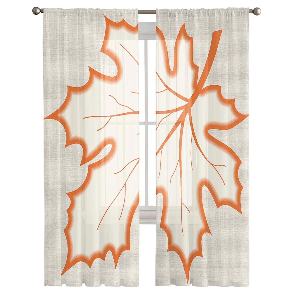 Thanksgiving Autumn Maple Leaf Sheer Curtains For Living Room Bedroom Tulle Curtain For Kitchen Voile Curtain Blind Panels