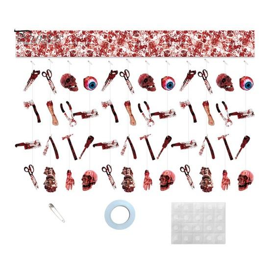 Halloween Horror Hanging Decorations Bleeding Body Parts Decor, Creepy Eyeball Skeleton Haunted House Scary Props Door Curtain for House, Spooky Room