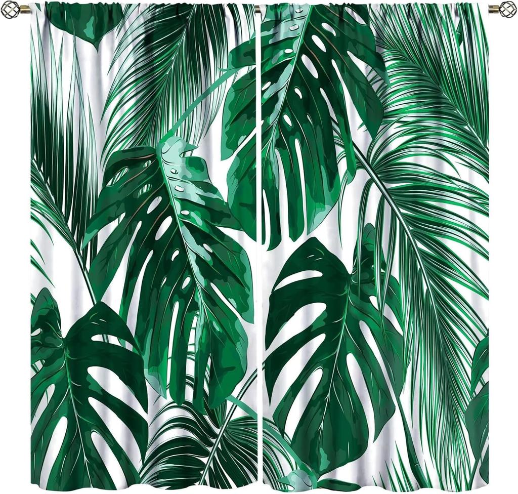 Tropical Palm Leaf Curtains Banana Leaves Theme Green Pink Curtain Living Room Kitchen Bedroom Dorm Home With Rod Pocket Polyester Ideal For Sitting