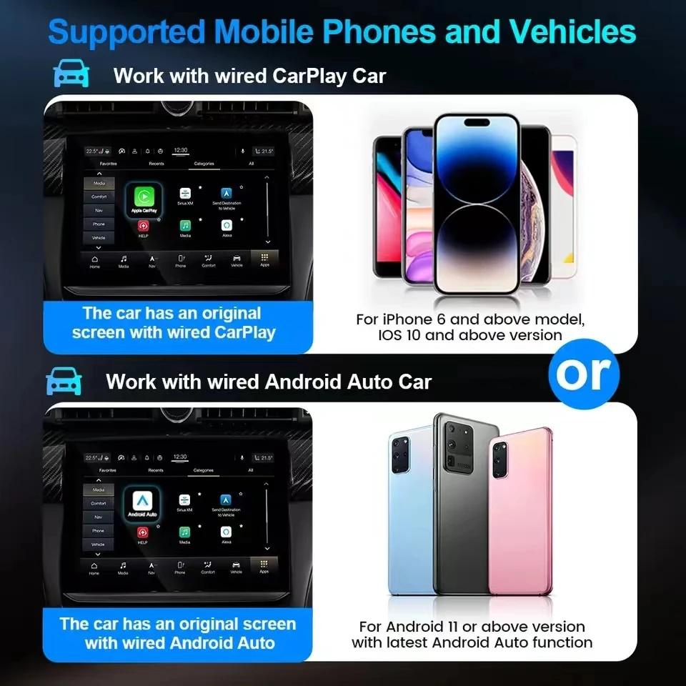 New Size 2IN1 Wireless CarPlay Adapter Android Auto Car Accessories for OEM Wired To Wireless CarPlay Dongle for Apple CarPlay