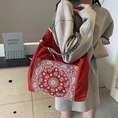 Trendy Handheld Cloth Bag Women's Large-capacity Waterproof Silk Cloth Embroidery Tote Bag Personalized Pattern Lightweight Shoulder Bag