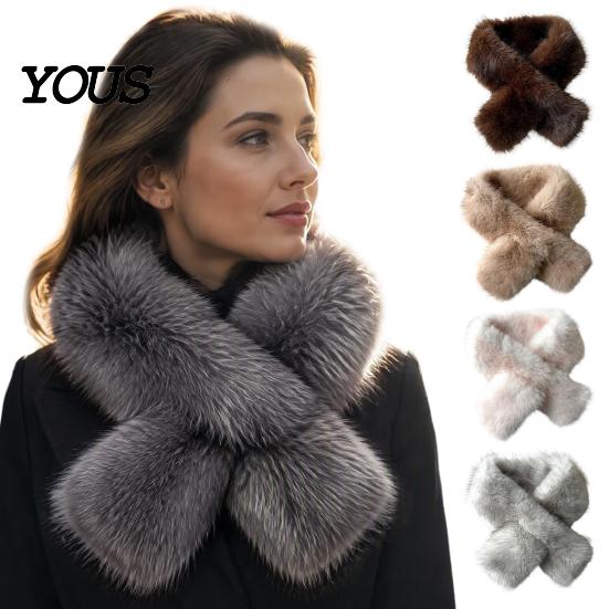 Daily Commute Cold Protection Plush Cross Scarf, Stylish Faux Fur Winter Neck Warmer, Soft Warm Wrap for Coat Double-Sided Thermal Elegant Scarf