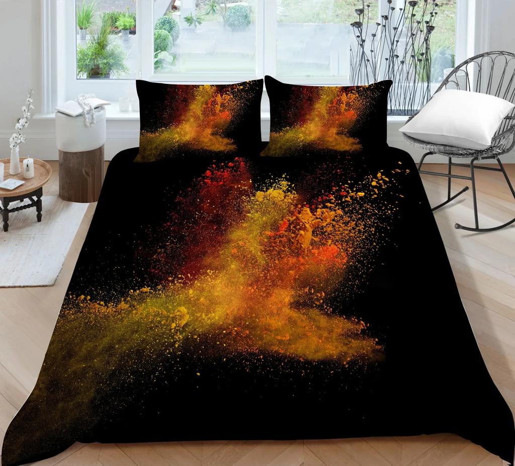Abstract Duvet Cover King/Queen Size,colorful Splash Ink Watercolor Paint Splatters Liquid Art Bedding Set for Boys Girls,black