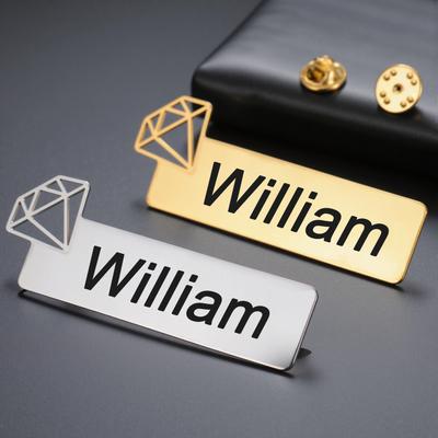 Broche de Nombre Personalizado Forma de Diamante Personalizada Insignia Rectangular Pin Joyería de Acero Inoxidable Regalos de Navidad