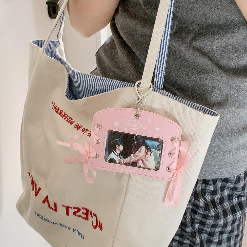 DIY Ballet Ribbon Korean Photocard Holder PU Card Cover Idol Card Display Protector  Girls Gift