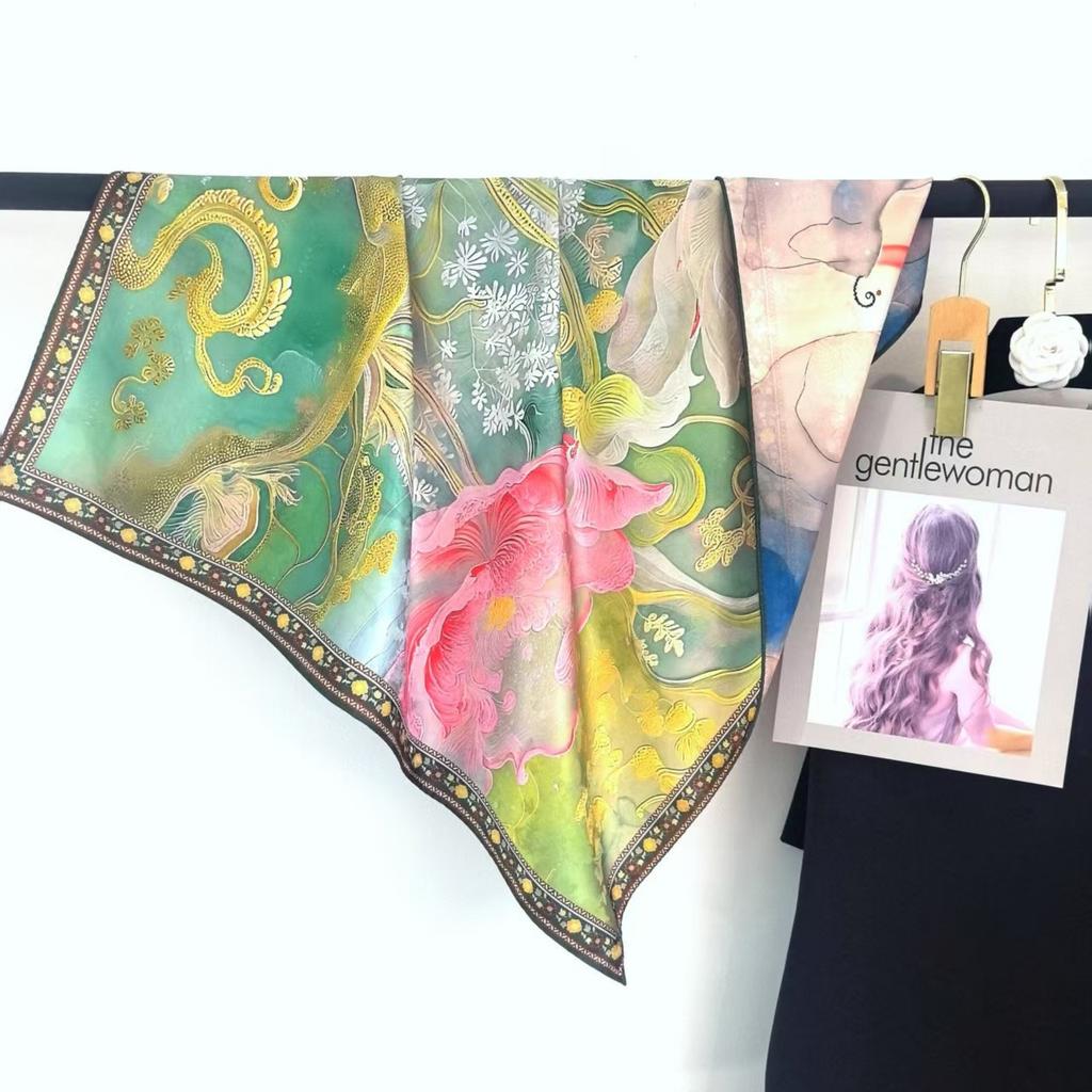 Flower Dill 70 * 70 New Chinese Suhang Small Square Scarf High-End Silk Scarf Women'S Double-Sided Spring And Summer Shawl Scarf