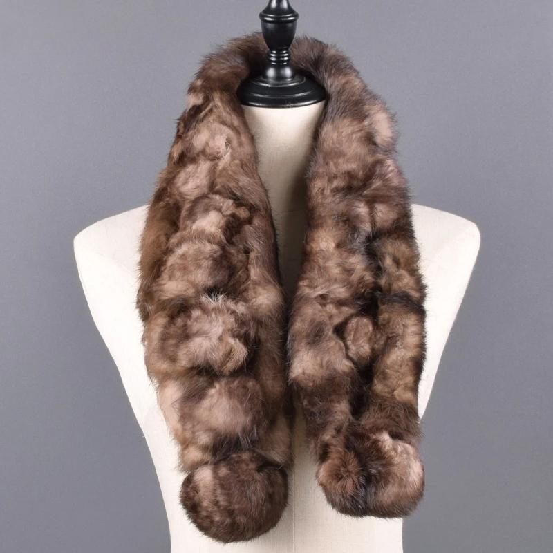 Women Winter Rabbit Fur Scarf 100% Natural Rabbit Fur Fashion warm And Soft Neckerchief Wholesale Pompoml Fur Scarves Headbands