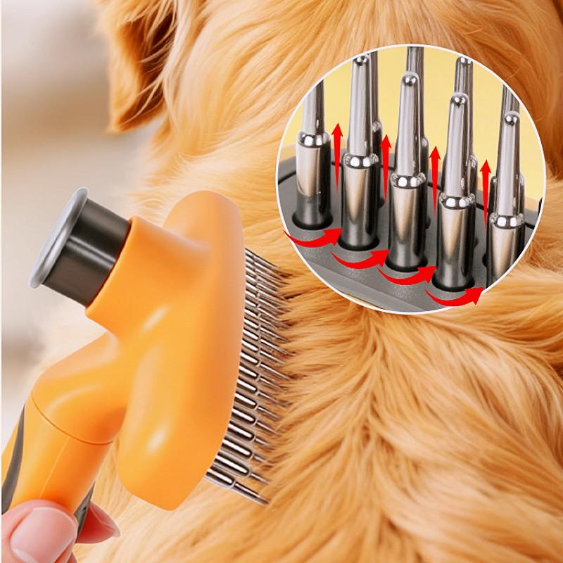 Dog Comb One-click Dog Brush Double Row Rake Combs for Dogs Hair Knot Cleaning Self Cleaning Dogs Rake Comb Pet Grooming Brush
