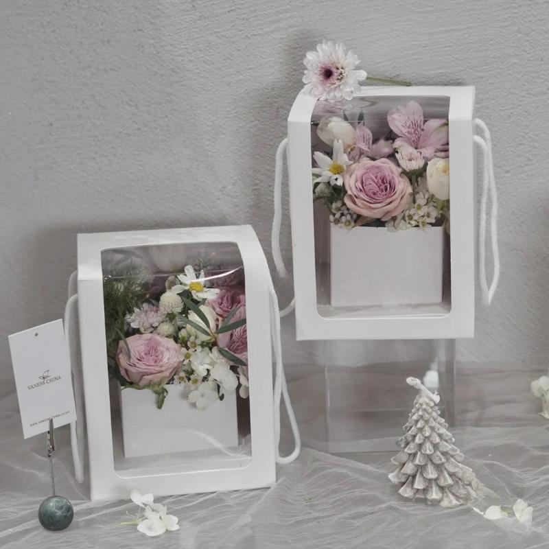 5 ks Květinový box Přenosný úložný box na květiny Dárkové balicí krabičky s průhledným okénkem na svatební párty Květinová dekorace