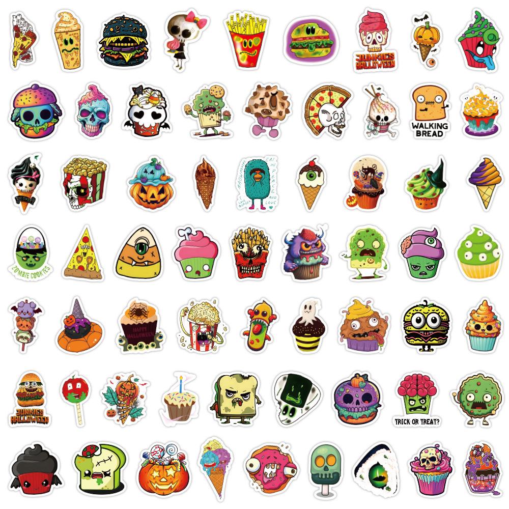 60 Cartoon Halloween Food Doodle Stickers Decorative Notebook Suitcase Guitar DIY Waterproof Stickers
