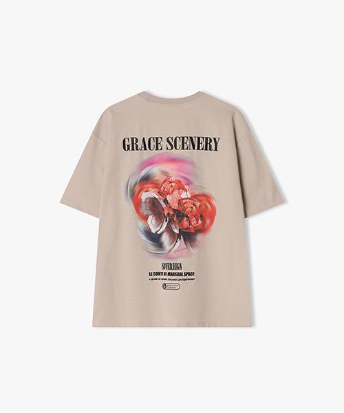 River Classy [25Ss] Llm42503 Pink Tornado Flower Artwork Half T-Shirt 95