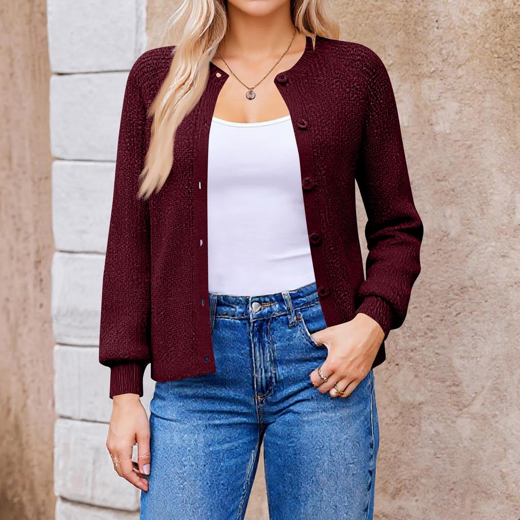 Women's Knitted Cardigan Short Knit Round Neck Open Front Sweater Button Down Elegant Casual Cardigan For Women
