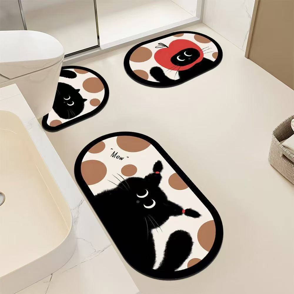 Minimalist Diatomaceous Earth Floor Mat Set Non Slip Bathroom Mat U Shape Toilet Rug Absorbent Dirt Resistant Wash Basin Door Mat