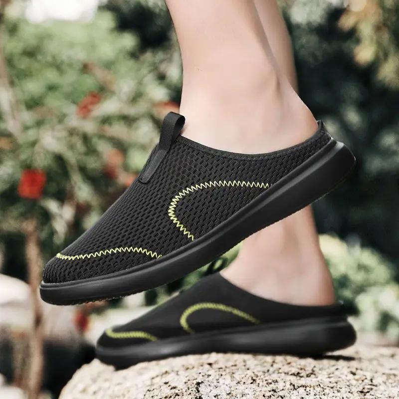 Fashion Beach Hole Male Slipper Mules Flat Half Adult Low Price Casual Slides 2025 Fashion Mascullino Pvc Comfortable Rubber Men's Shoe