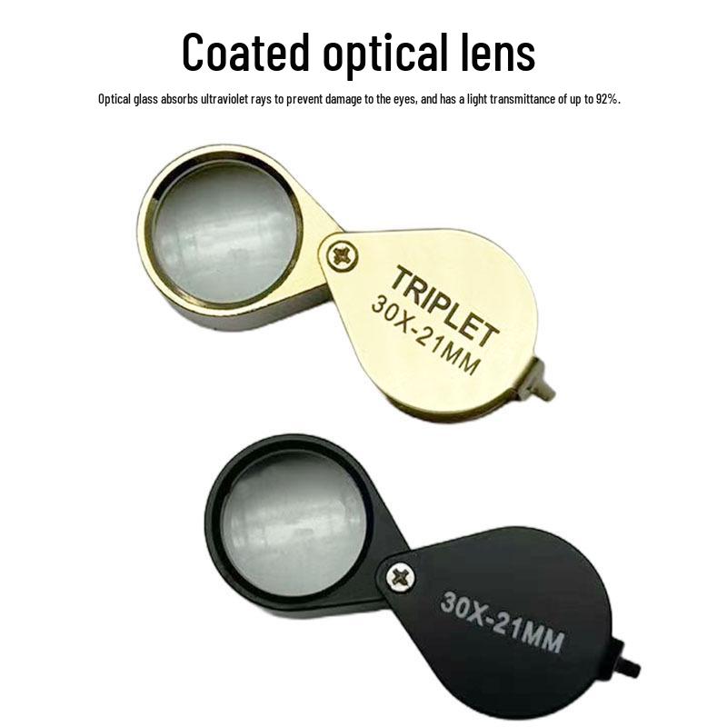 30x21mm High Magnification All-Metal Folding Magnifying Glass for Jewelry, Jadeite, Coins, and Antiques